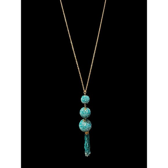 Unbranded Jewelry - Vintage-Style Turquoise Beaded Pendant Necklace With Tassel On Gold-Tone Chain